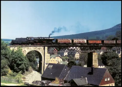 Cranzahl Sehmatal  Güterzugdampflokomotive 501317 auf Cranzahler Viadukt 1995