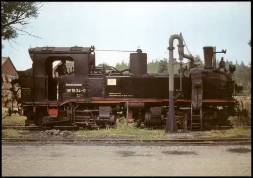 .Sachsen Museumsbahn Schönheide: Dampflok 99 1534-9 am Wasserkran 1974
