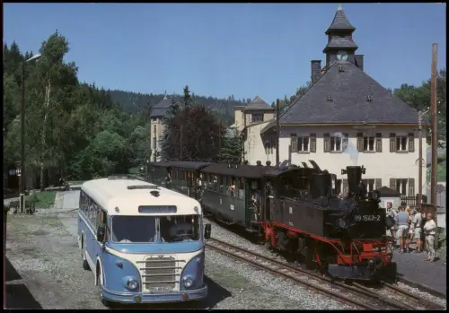 Schlössel-Jöhstadt Erzgebirge  Preßnitztalbahn  Dampflok historischem Bus 2000