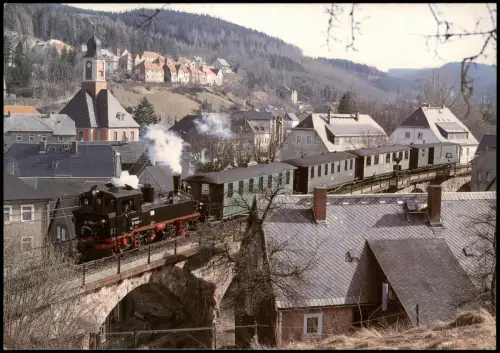 Ansichtskarte .Sachsen Schmalspurbahn mit Lok 99 1608-1 auf Brücke 1994