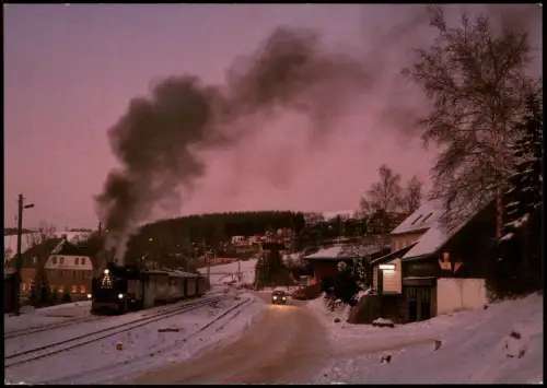 .Sachsen Dampfzug auf der Schmalspurbahn Cranzahl-Oberwiesenthal in Neudorf 1990