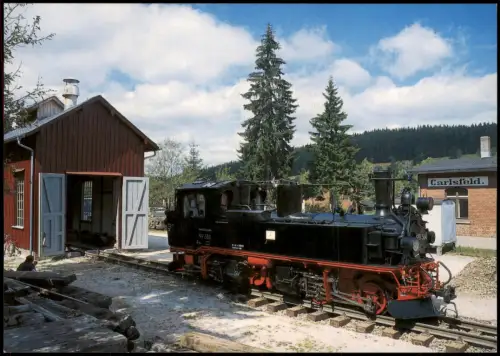Ansichtskarte Carlsfeld-Eibenstock Dampflok 99 568 am Bahnhof Carlsfeld 2003