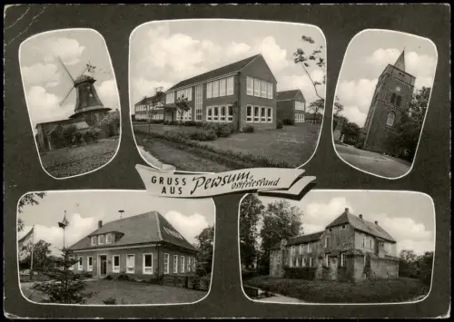 Ansichtskarte Pewsum-Krummhörn LK Aurich MB Windmühle Kirche Schule 1978