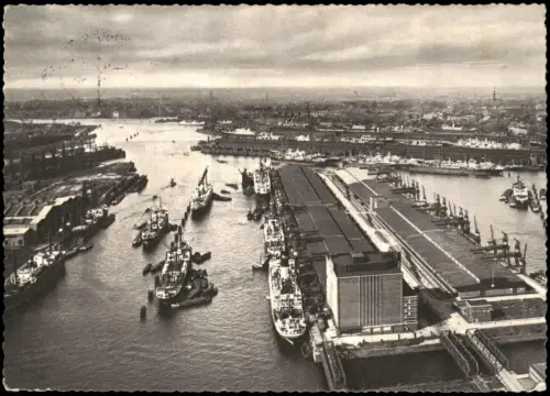 Ansichtskarte Hamburg Luftbild Hafen Schiffe Lagerhäuser 1969