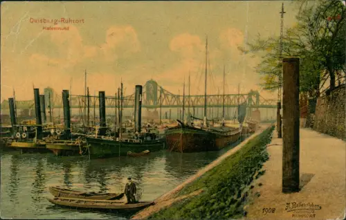 Ansichtskarte Ruhrort-Duisburg Hafenmund 1908