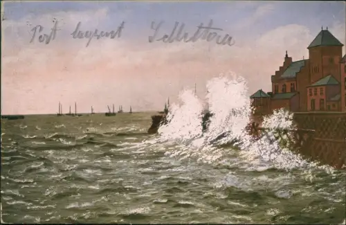 Ansichtskarte Helgoland (Insel) Aquarium und Wellenbrecher mit Wellengang 1928