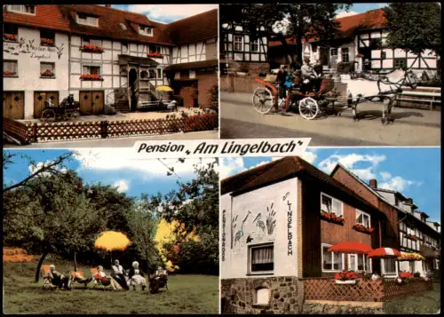 Rengshausen-Knüllwald Pension Am Lingelbach 4 Ansichten ua. Pferde-Kutsche 1975