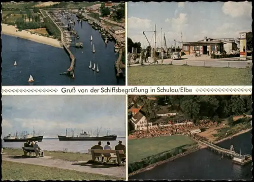Ansichtskarte Wedel 4 Bild Schule Luftbild Gaststätte zur Fähre 1969