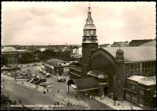 Ansichtskarte Hamburg Hauptbahnhof und Kunsthalle - Fotokarte 1961