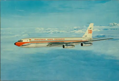 Ansichtskarte  Boeing 707-320B von TAP Air Portugal im Flug 1965
