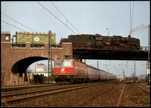 Dampflokomotive Zugkreuzung mit IC 126 Prinz Eugen bei Frankfurt Main 1981