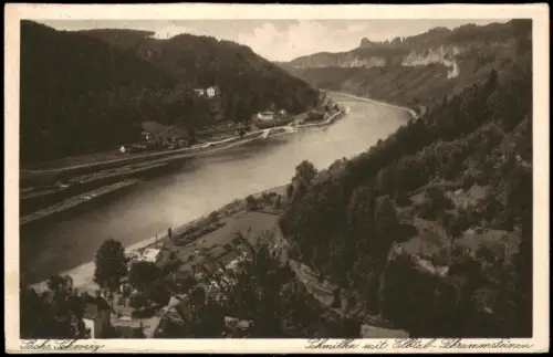 Schmilka Panorama-Ansicht mit Elbtal Schrammsteinen Sächsische Schweiz 1933