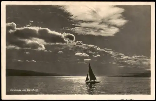 Zürich Stimmung am Zürichsee, Segelboot, Stimmungsbild mit Wolken 1928