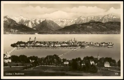 Lindau (Bodensee) Panorama-Ansicht Bodensee u. Alpen Bergkette 1936