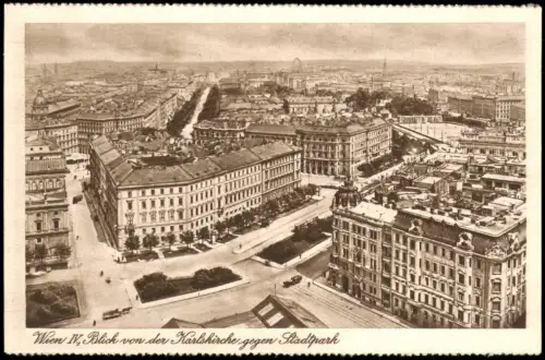 Wien Panorama-Ansicht Blick von der Karlskirche gegen Stadtpark 1920