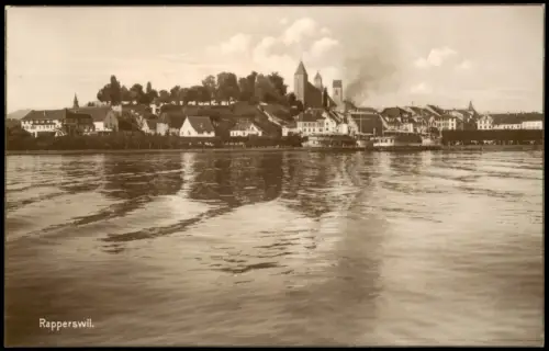 Ansichtskarte Rapperswil-Jona Panorama-Ansicht, Schiff-Anlegestelle 1920