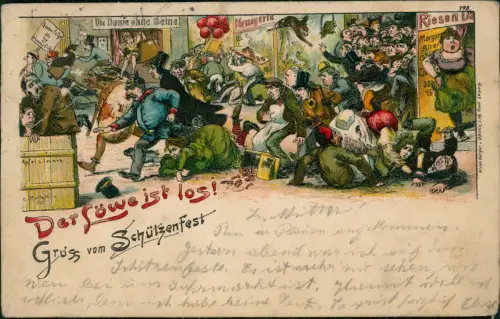Litho AK Künstlerkarte Der Löwe ist los! Gruss vom Schützenfest 1906