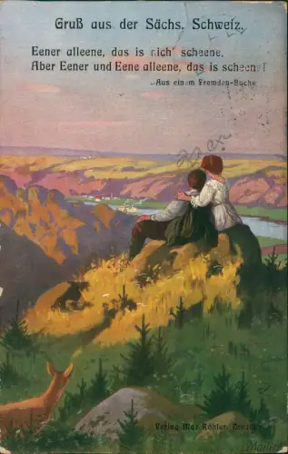 .Sachsen Sächsische Schweiz Liebespaar Künstlerkarte Mailick 1913