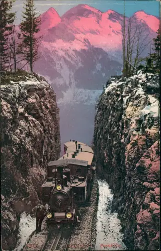 Meiringen Stimmungsbild Brünigbahn Dampflokomotive Luzern Interlaken 1912