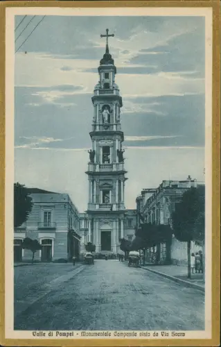Pompei Valle di Pompei Monumentale Campanile visto da Via Sacra 1914 Gold