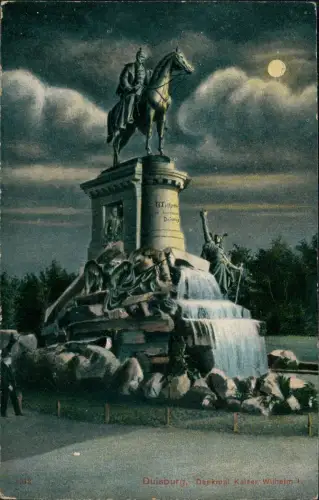 Ansichtskarte Duisburg Kaiser Wilhelm I. Denkmal bei Mondschein 1915