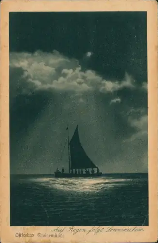 Postcard Swinemünde Świnoujście Segelboot, Sonne - Stimmungsbild 1928