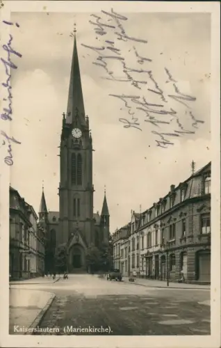 Ansichtskarte Kaiserslautern Straßenpartie an der Marienkirche 1934
