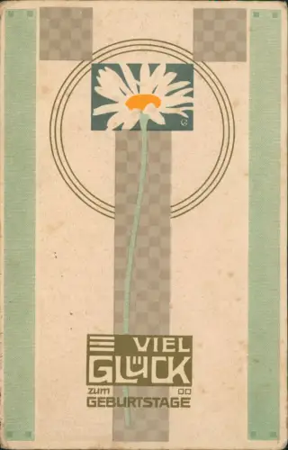 Ansichtskarte  Geburtstagskarte mit Margerite im Jugendstil 1920 Gold
