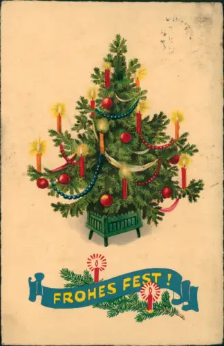Ansichtskarte Braunschweig Weihnachtsbaum mit Kerzen und 'Frohes Fest!' 1906