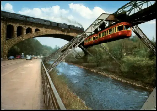 Ansichtskarte Wuppertal Sonnborner Brücke und Schwebebahn 1960