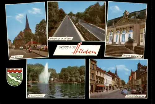 Hilden Mehrbild-AK  Schloß Benrath, Mittelstrasse Autobahn b. Hilden 1970