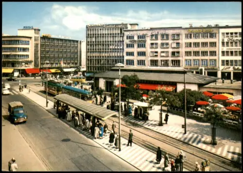 Hannover Zentrums-Ansicht Straßenbahn-Haltestelle Bürohäuser 1965