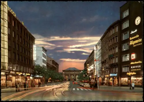 Ansichtskarte Hannover Bahnhofstrasse, Geschäfte am Abend 1960