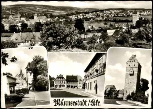 Münnerstadt Mehrbildkarte mit Ortsansichten, Panorama-Ansicht 1975