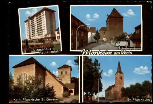 Monheim am Rhein Ortsansichten u.a. Hochhaus-Rathausplatz Schelmenturm    1981