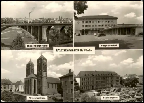 Ansichtskarte Pirmasens Hindenburgbrücke Hauptbahnhof Exerzierplatz 1960