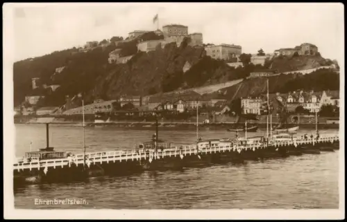 Ehrenbreitstein-Koblenz Panorama-Ansicht mit Burg und Rhein-Brücke 1920