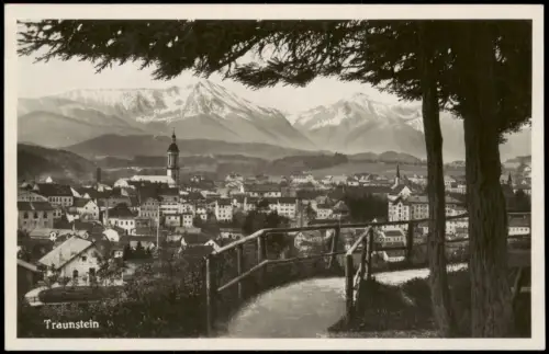 Ansichtskarte Traunstein Panorama-Ansicht Blick mit den Alpen Bergen 1940
