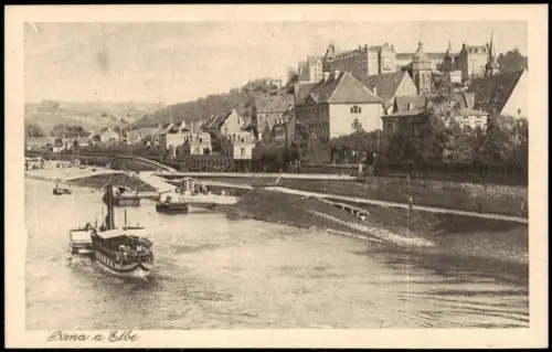 Ansichtskarte Pirna Panorama mit Dampfer, Pirna an der Elbe 1920