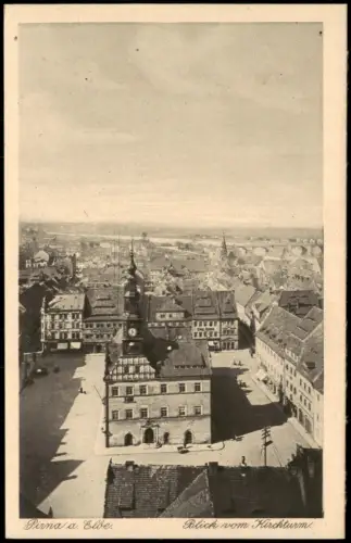 Ansichtskarte Pirna Blick vom Kirchturm auf das Stadtzentrum 1920