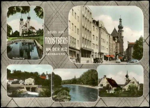 Ansichtskarte Trostberg Mehrbild Straße Kirche Brücke 1968