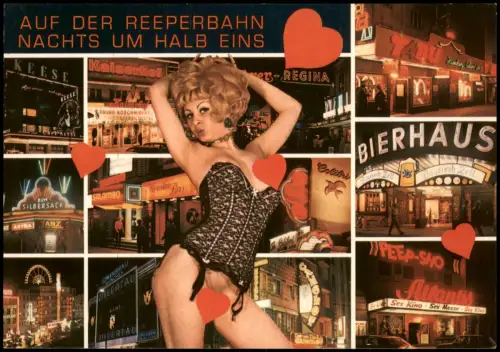 St. Pauli-Hamburg Reeperbahn bei Nacht Frau in Dessous Leuchtreklame 1978