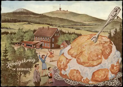 Ilsenburg (Harz) Künstlerkarte Brocken Königskrug Windbeutel 1969