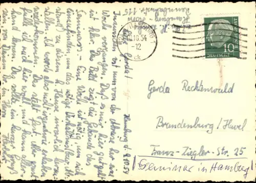 Ansichtskarte Hamburg Straßenpartie Backsteinhäuser 1954