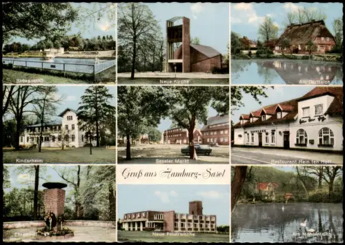Ansichtskarte Sasel-Hamburg Markt Kinderheim Kirche 1968