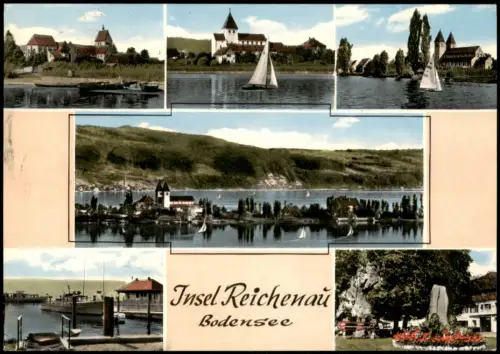 Ansichtskarte Reichenau (Bodensee) Insel Reichenau Segelboot Kirchen 1971