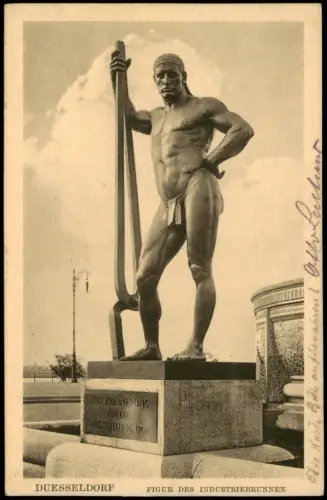 Düsseldorf FIGUR DES INDUSTRIEBRUNNEN ZUR ERINNERUNG AUSSTELLUNG 1902 1915