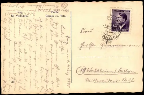 Postcard Prag Praha St. Veitsdom chrám sv. Víta 1945