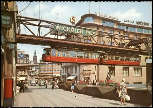 Ansichtskarte Elberfeld-Wuppertal Döppersberg Schwebebahn Wicküler Pils 1968