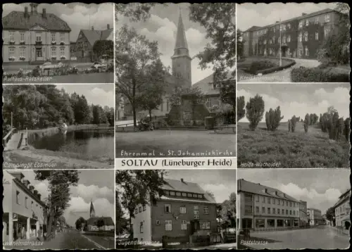 Ansichtskarte Soltau Poststraße Straßen Campingplatz uvm 1961